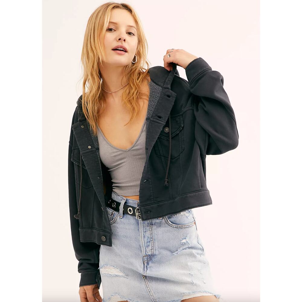 Free People gray Dreamer cropped oversized jacket